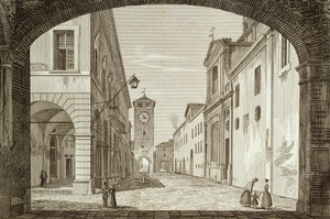 منظر لساحة قلعة بولونيز في Legation of Ravenna ، نقشها أخيل باربوني (1783-1841) ، إيطاليا بواسطة أشيل باربوني