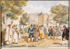 لعب البوتشي في سانتا ماريا ديجلي أنجيلي في روما ، أشيل بينيلي (1809-1841) ، إيطاليا بواسطة أخيل بينيلي