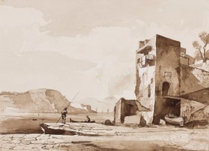 ربما من وجهة نظر Posillipo ، مع Vesuvius في المسافة ، مع إضافات من تلميذ Borbone (يغسل قلم رصاص و بني داكن على الورق) بواسطة أخيل فيانيلي