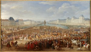 الملك لويس الرابع عشر (1638-1715) يعبر جسر بونت نوف في عربته لوحة بقلم آدم فان دير ميولين (1632-1690)