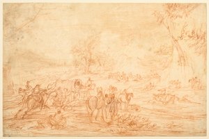 منظر طبيعي بهجوم على قافلة من المدربين بواسطة Adam Frans van der Meulen