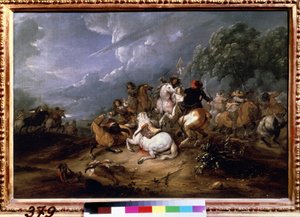 "المناوشة" (مناوشة الفرسان) لوحة لآدم فرانس فان دير ميولين (1632-1690) 1660 متحف بوشكين ، موسكو بواسطة Adam Frans van der Meulen