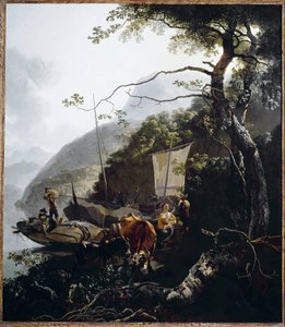 قارب شراعي يرسو على شاطئ بحيرة، حوالي عام 1660 (زيت على قماش)