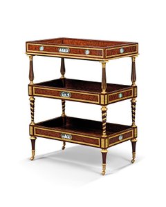 أواخر لويس السادس عشر Ormolu وخشب الطقسوس المدبب المثبت بالحجاب وطاولة خشب الماهوجني travailleuse (ormolu ، yew & mahogany) بواسطة آدم ويسويلر