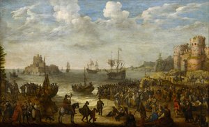الكرازة بالمسيح من سفينة على بحيرة طبريا (لاك دي تيبيرياد) - par Willaerts، Adam (1577-1664). زيت على قماش