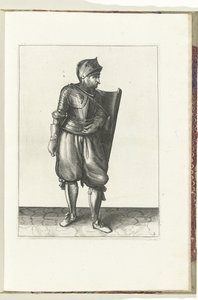 التمرين مع التارج والسيف: يجلب الجندي القميص من الخلف فوق الكتف الأيسر (رقم 2) ، 1618 دي ناساوش وابن هاندلينج ، فان شيلت ، جواسيس ، رابير إند تارج: بيدي فيجويرليك مصورة ، نهاية مطروحة بعد ترتيب جديد [لـ] (... بواسطة آدم فان برين
