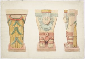 Caryatid II, outer chamber, Upper Temple of the Jaguars (Temple A), Chichen Itza, Mexico (watercolor) بواسطة أديلا بريتون