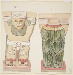 Caryatid from the outer chamber, Temple A, ball court, Chichen Itza, Mexico (watercolor) بواسطة أديلا بريتون