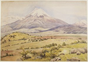 تظهر السحابة في الساعة 10:30 صباحًا Popocatépetl من Atlixco ، بويبلا ، المكسيك (ألوان مائية ولون للجسم) بواسطة أديلا بريتون