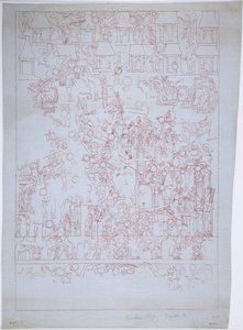 رسم الجدار الجنوبي ، المعبد العلوي لجاكوار ، تشيتشن إيتزا ، المكسيك (بالحبر الأحمر) بواسطة أديلا بريتون