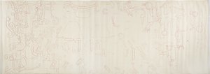 Painting from the north wall, Upper Temple of the Jaguars, Chichen Itza, Mexico Centre section (red ink & graphite) بواسطة أديلا بريتون