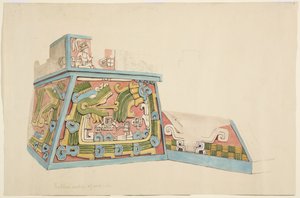 Painting of a stone relief from Xochicalco, Mexico North end of west side of lower terrace Watercolour (watercolor) بواسطة أديلا بريتون