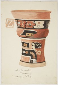 لوحة إناء من Tiahuanaco (Tiwanaku) ، بوليفيا (ألوان مائية) بواسطة أديلا بريتون
