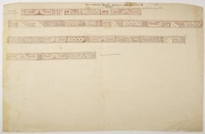 أطلال / نقوش حجرية في معبد في أوكسمال ، المكسيك تصور إفريز (ألوان مائية) بواسطة أديلا بريتون