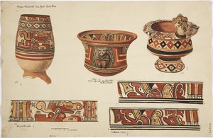 Three jars and three designs from Nicoya, Costa Rica (watercolor) بواسطة أديلا بريتون