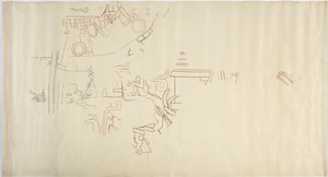 Tracing of a wall painting from Casa de Monjas, Chichen Itza, MexicoVault in large chamber (red, black & brown ink & graphite) بواسطة أديلا بريتون