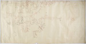 Tracing of a wall painting from Casa de Monjas, Chichen Itza, MexicoVault in large chamber (red, black & brown ink & graphite) بواسطة أديلا بريتون