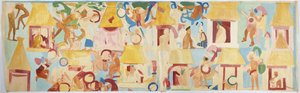 Tracing of a wall painting from south wall, inner chamber, Upper Temple of the Jaguars,Great Ball Court at Chichen Itza, Mexico (watercolor & bodycolour) بواسطة أديلا بريتون