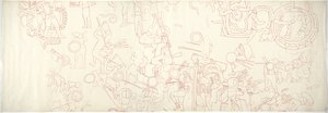 south wall, Upper Temple of the Jaguars, Chichen Itza, Mexico North central quarter (red ink & graphite) بواسطة أديلا بريتون