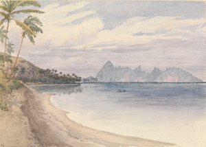 "إيميو [موريا] من بابيتي [تاهيتي، جزر المجتمع]، 25 أغسطس 1849 بواسطة الأدميرال السير إدوارد جينيس فانشاو
