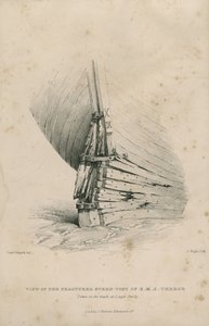 منظر لمؤخرة السفينة HMS Terror المكسورة: تم التقاطها على الشاطئ في Lough Swilly بواسطة الأدميرال وليام هنري سميث