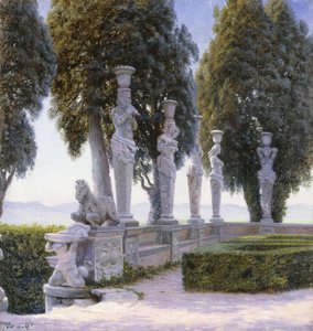ساحة بها كارياتيدات في أراضي فيلا فارنيز ، كابرارولا ؛ Piazzale delle Cariatidi في حديقة Palazzo Farnese في Caprarola بواسطة أدولف هاينريش هانسن