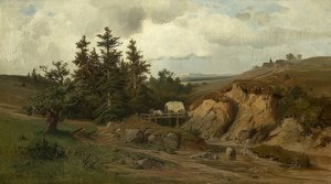 منظر طبيعي مع جسر خشبي. 1858 بواسطة أدولف كوساريك
