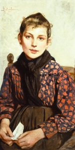 فتاة جالسة - أدولفو بيليمباو (1845-1938) ، زيت على قماش ، 71x37 سم
