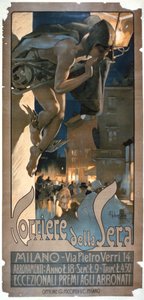 ملصق إعلان "Corriere della Sera" ، طبع في ميلانو ، 1898
