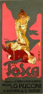 ملصق بأسلوب الحرية لأوبرا "La Tosca" لجياكومو بوتشيني (1858-1924) 1906 Dim. 30x13،5 سم رسم توضيحي لأدولفو هوهنشتاين (1854-1928) مجموعة ميلان الخاصة