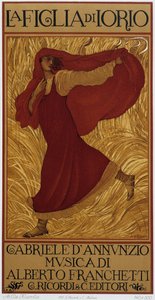La Fille de l'Or ، لدانونزيو ، موسيقى Franchetti - ملصق ، وأواخر القرن التاسع عشر.