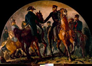لقاء Gebhard Leberecht von Blucher (1742-1819) و Arthur Wellesley Wellington (1769-1852) ، في معركة La Belle Alliance (1815). لوحة لأدولف مينزل (1815-1905) إي سي. الجميع بواسطة أدولف مينزل
