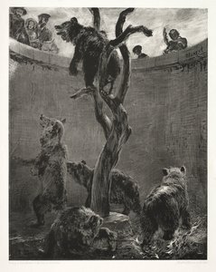 مقال عن الحجر مع فرشاة ومكشطة: The Bear Pit ، 1851. بواسطة أدولف مينزل