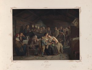 رسم توضيحي مأخوذ من كتاب Norske Folkelivsbilleder بواسطة Tidemand ، Adolph ونشره Chr. Tønsberg (Christiania ، 1858) بواسطة أدولف تيدماند