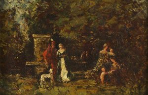 شخصيات أنيقة في Woodland Glade ، حوالي 1860-80 (زيت على لوح) بواسطة أدولف جوزيف توماس مونتيسيلي