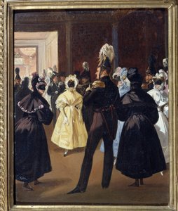 إمبراطور روسيا الكسندر الأول (1777-1825) في حفلة تنكرية (الإمبراطور ألكسندر الأول في حفلة تنكرية). حفل استقبال احتفالي للأرستقراطية الروسية في القرن التاسع عشر. لوحة لأدولف لادورنر (1798-1856) ، زيت على قماش ، حوالي عام 1830. الفن الفرنسي في القرن التاسع ع