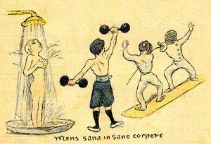النظافة والرياضة. "Mens sana in sano corpore". رسم بقلم أ. ويليت في الملحق المصور لمجلة ديبيش دي تولوز عدد 41، 12 أكتوبر بواسطة أدولف ليون ويليت