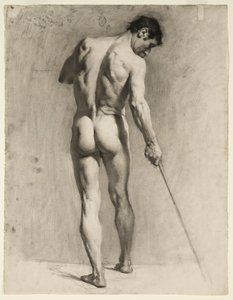رسم الحياة لرجل عاري بعصا ، حوالي 1910-12 (طباشير على ورق)