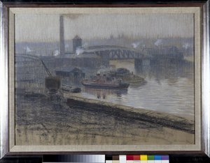 Trafford Bridge and Pomona Dock (pastel on paper)