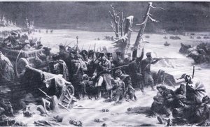 المارشال ناي يدعم الحرس الخلفي أثناء الانسحاب من موسكو ، رسم توضيحي من معالم في التاريخ الأوروبي نشرته شركة Gresham Publishing Co ، حوالي عام 1920 (litho)