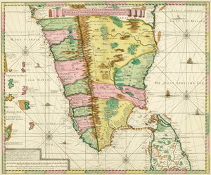 خريطة لجنوب الهند وسيلان ، بعد عمل قام به رسام الخرائط الهولندي أدريان ريلاند حوالي عام 1720 بواسطة أدريان ريلاند