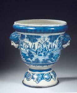 جرة حديقة أسطورية كبيرة باللونين الأزرق والأبيض من Delft على الطراز الباروكي ، حوالي 1700 (سيراميك) بواسطة Adriaen (fl. 1868 d.1701) (attr.to) Kocks