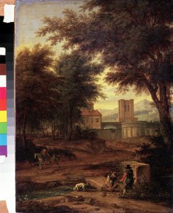 المناظر الطبيعية الإيطالية مع الحجاج لوحة لأدريان فرانس بودوينز (1644-1711) متحف بوشكين ، موسكو بواسطة أدريان بودوينز