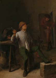 المدخن رجل يدخن في حانة بواسطة Adriaen Brouwer (منسوب إلى)