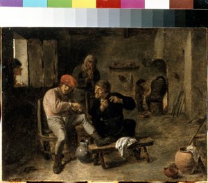 "" مشهد في حانة قرية "" (مشهد تافيرن (عازف القرية)) لوحة رسمها أدريان بروير (حوالي 1605-1638) 1634-1638 ديم. 25x33.5 سم متحف هيرميتاج ، سانت بطرسبرغ بواسطة أدريان بروير