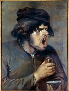 الطبيب السيئ رجل يتسلق وهو يشرب الدواء. لوحة من قبل Adrian Brouwer (1605-1638) (ec.flam.) من القرن السابع عشر ديجون ، متحف الفنون الجميلة