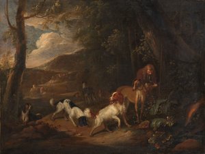 الصياد مع كلاب الصيد على حافة الغابة بواسطة Adriaen Cornelisz Beeldemaker