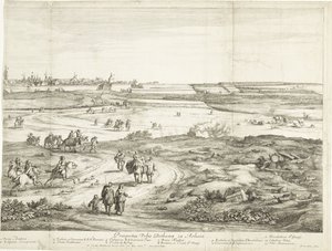 منظر لبيثون (الورقة اليمنى) Veue de la Ville de Bethune en Artois (العنوان على الكائن) بواسطة Adam Frans van der Meulen