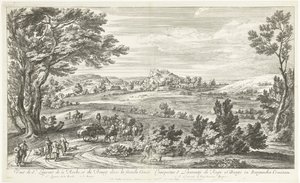 Gezicht op Saint Laurent de la Roche منظر لسانت لوران دي لاروش وبورج في فرانش كومتي (العنوان على الجسم) بواسطة Adam Frans van der Meulen