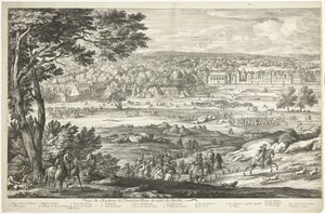 منظر لقلعة فونتينبلو (الصفحة اليسرى) Veuë du Chasteau de Fontainebleau du costé du Jardin (العنوان على الكائن)